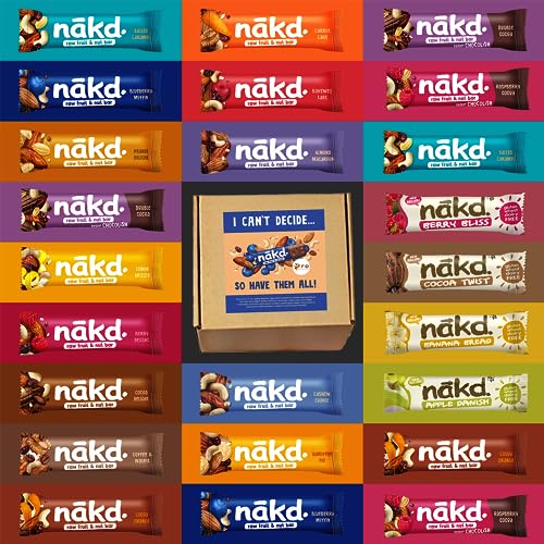 Nakd Bars Multipack 24 - Nakd Fruit And Nut Bars 24 x 30-35g. Healthy Snacks for Adults and Children. Breakfast Bars Food. Vegan, Dairy Free, Wheat Free, Gluten Free Bars. (Nakd Bars 24 and Nakd Bar.)