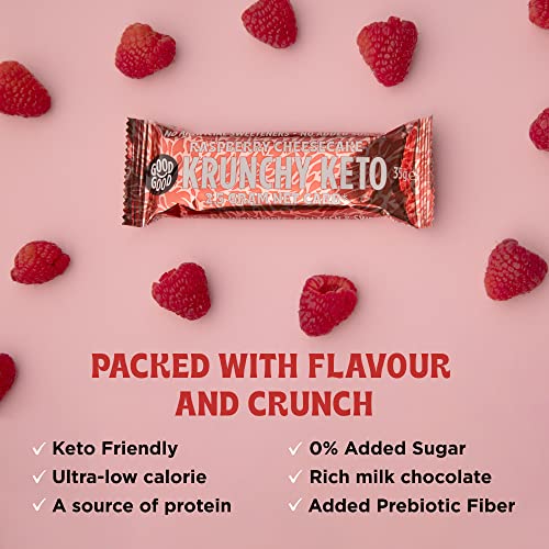 GOOD GOOD Krunchy Keto Bar Raspberry Cheesecake - No Added Sugar - High Fibre Low Carb Protein Bar - Suitable for Diabetics & Sugar Intolerant Individuals (15x35g)