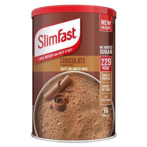 Slim Fast Chocolate Flavour Shake Powder 600g - 16 Servings Balanced Meal Replacement 229kcal, Rich In Protein, Fibre, 23 Vitamins And Minerals