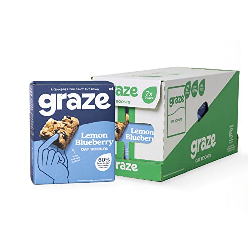 Graze Lemon Blueberry Superfood Oat Boost Bars - Vegetarian Snacks, Whole Oat - Packaging may vary - (28 Snacks - 7 Packs of 4 x 30g)