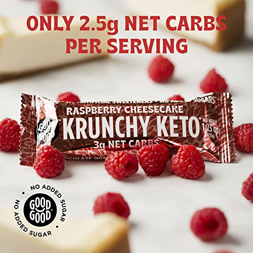 GOOD GOOD Krunchy Keto Bar Raspberry Cheesecake - No Added Sugar - High Fibre Low Carb Protein Bar - Suitable for Diabetics & Sugar Intolerant Individuals (15x35g)