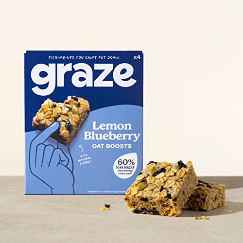 Graze Lemon Blueberry Superfood Oat Boost Bars - Vegetarian Snacks, Whole Oat - Packaging may vary - (28 Snacks - 7 Packs of 4 x 30g)