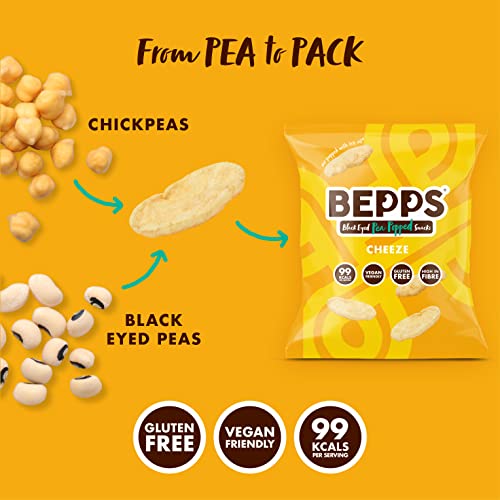 BEPPS Snacks - Popped Chips (70g) | Vegan, Gluten Free, Low Calories (86kcal/serving), Plant-based Source of Protein & Fibre, Dairy free, Non-GMO, Healthy Crisps UK (Vegan Cheese, 70g (Pack of 8))
