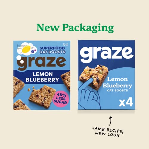 Graze Lemon Blueberry Superfood Oat Boost Bars - Vegetarian Snacks, Whole Oat - Packaging may vary - (28 Snacks - 7 Packs of 4 x 30g)