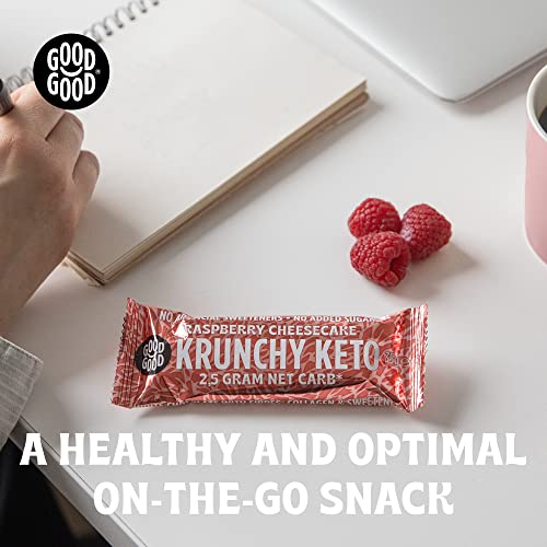 GOOD GOOD Krunchy Keto Bar Raspberry Cheesecake - No Added Sugar - High Fibre Low Carb Protein Bar - Suitable for Diabetics & Sugar Intolerant Individuals (15x35g)