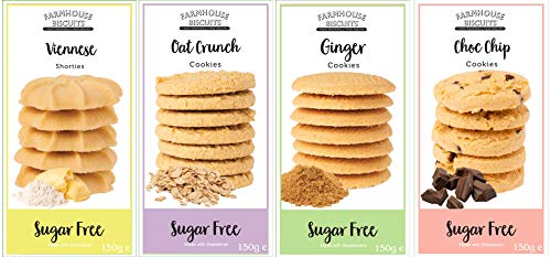 Farmhouse Sugar Free Cookies Selection - Viennese Shorties, Oat Crunch Cookies, Ginger Cookies & Choc Chip Cookies