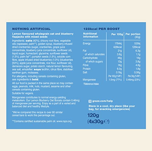 Graze Lemon Blueberry Superfood Oat Boost Bars - Vegetarian Snacks, Whole Oat - Packaging may vary - (28 Snacks - 7 Packs of 4 x 30g)
