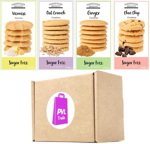 Farmhouse Sugar Free Cookies Selection - Viennese Shorties, Oat Crunch Cookies, Ginger Cookies & Choc Chip Cookies