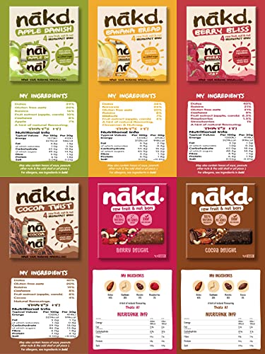Nakd Bars Multipack 24 - Nakd Fruit And Nut Bars 24 x 30-35g. Healthy Snacks for Adults and Children. Breakfast Bars Food. Vegan, Dairy Free, Wheat Free, Gluten Free Bars. (Nakd Bars 24 and Nakd Bar.)