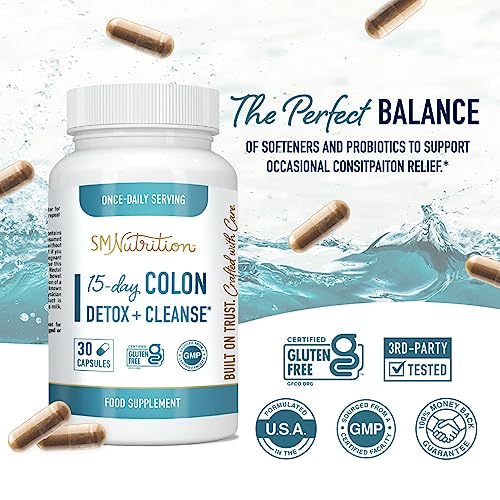 15 Day Colon Detox & Cleanse | Supports Constipation Relief & Bloating with Probiotics | Herbal Laxatives for Regularity & Gut Health Support* | Gluten-Free, Third-Party Tested | 30 Capsules