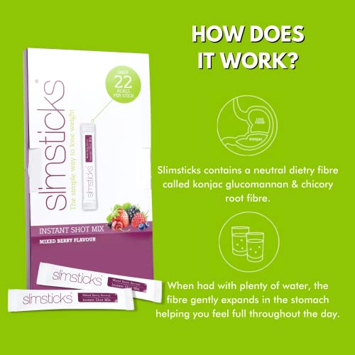 Slimsticks Mixed Berry Pack 10 Day Supply - Glucomannan Dietary Management Drink - Filling Vegan Friendly - High Fibre Konjac Glucomannan Powder - Dietary Management Aid Sachets