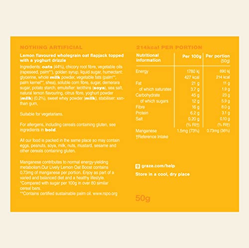 Graze Lively Lemon Oat Flapjacks, Vegetarian Healthy Snacks, High in Fibre, 3 Bars per Punnet, Whole Oats & Natural Flavours (9 x 53g Snacks)