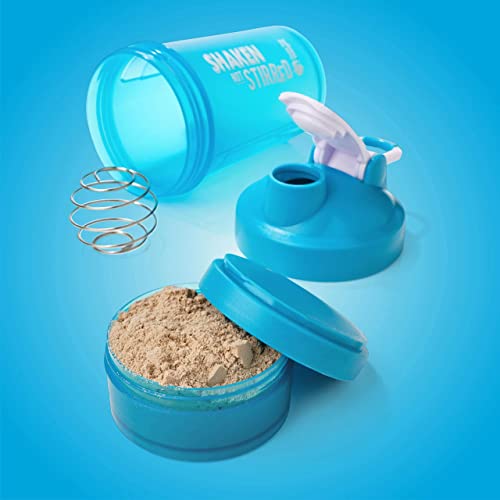 Shake That Weight 450ml Protein Shaker - Blue - With Storage Attachment For Protein and Diet Shake Powder, Wire Ball Mixer, Bag Attachment Loop