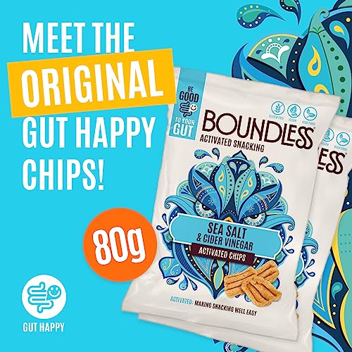 Boundless Activated Chips - Gut Health Vegan Crisps Multipack - Sea Salt & Cider Vinegar Crisps - Pea Protein Crisps - Gluten Free Snacks, Vegan Protein Snacks, Healthy Crisps Share Bag, 10 x 80g