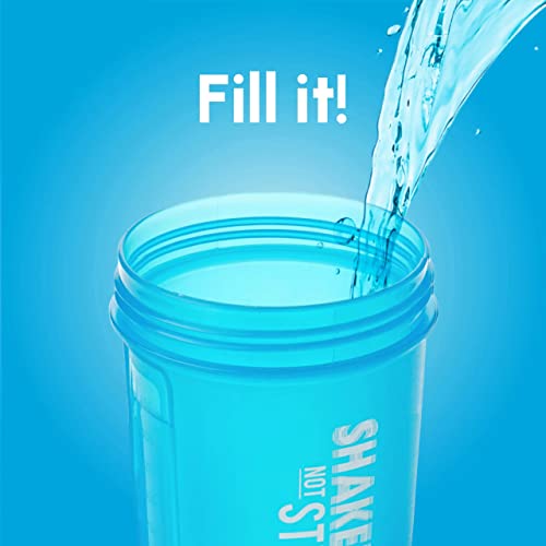 Shake That Weight 450ml Protein Shaker - Blue - With Storage Attachment For Protein and Diet Shake Powder, Wire Ball Mixer, Bag Attachment Loop
