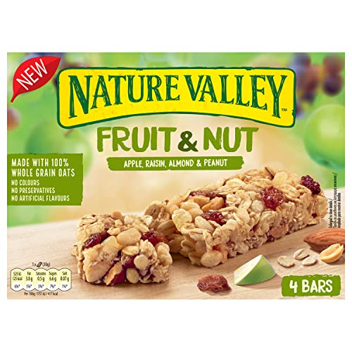 Nature Valley Fruit & Nut Apple, Raisin, Almond & Peanut Bars 4 x 30g (120g) (Pack of 8, total 32 bars), Beige