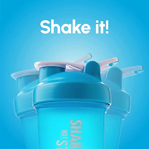 Shake That Weight 450ml Protein Shaker - Blue - With Storage Attachment For Protein and Diet Shake Powder, Wire Ball Mixer, Bag Attachment Loop