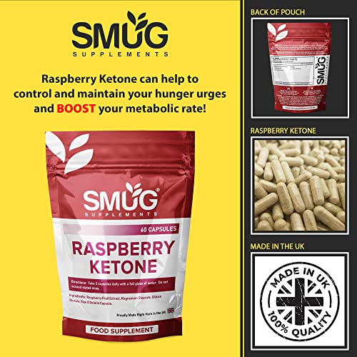 SMUG Supplements Raspberry Ketone - 60 Capsules - High Strength 2000mg Pills - Powerful Fruit Extract to Support Fat Burning and Effective Weight Loss - Made in Britain