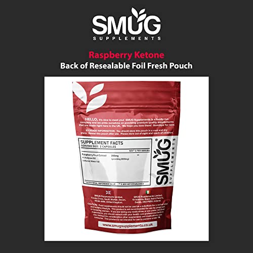 SMUG Supplements Raspberry Ketone - 60 Capsules - High Strength 2000mg Pills - Powerful Fruit Extract to Support Fat Burning and Effective Weight Loss - Made in Britain