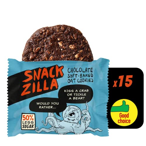 Healthy Kids Snacks Oat Biscuits - Snackzilla 50% Less Sugar Oat Cookies (15x30g : Chocolate) Soft Baked Lunch Box Snacks & School Snack Box, Healthy Snacks Vegan Biscuits, Healthier Cookie Dough