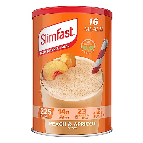 SlimFast Tasty Balanced Meal Shake, Healthy Shake for Balanced Diet Plan with Vitamins and Minerals, High in Protein, Meal Replacement, Peach & Apricot Flavour, 16 Servings, 584 g, Packaging May Vary
