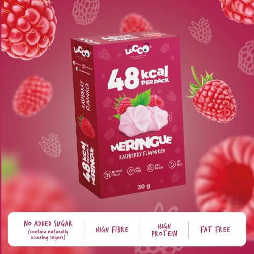 LOCCO Low Calorie Meringues | CA. 1,5 kcal Per Meringue | Low Calorie High Protein Snack | No Added Sugar | No Palm Oil & Fat Free | Raspberry Flavour