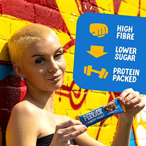 Perkier Crunchy Peanut Snack Bars (18 Pack) – Vegan – Gluten Free – Protein – High Fibre – Lower Sugar - Natural Ingredients – Lower Calorie – Healthy – No Palm Oil