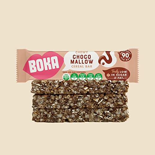 Boka Food Chewy Choco Mallow Cereal Bars 24 x 30g Bars, Low Calorie Healthy Snack, Vegan Cereal Bars, Low Sugar, Low Fat & High Fibre Breakfast Bars - Great for Kids & Adults