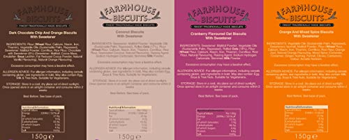 Farmhouse Biscuits Sugar Free Cookies Collection - Chocolate Chip & Orange Cookies, Coconut Cookies, Oat & Cranberry and Spiced Orange Cookies