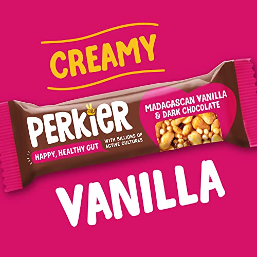 Perkier Madagascan Vanilla & Dark Chocolate Snack Bars (15 Pack) – Vegan – Gluten Free – Protein – High Fibre – Lower Sugar - Natural Ingredients – Lower Calorie – Healthy – No Palm Oil
