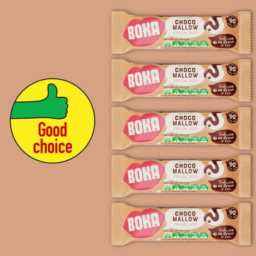 Boka Food Chewy Choco Mallow Cereal Bars 24 x 30g Bars, Low Calorie Healthy Snack, Vegan Cereal Bars, Low Sugar, Low Fat & High Fibre Breakfast Bars - Great for Kids & Adults