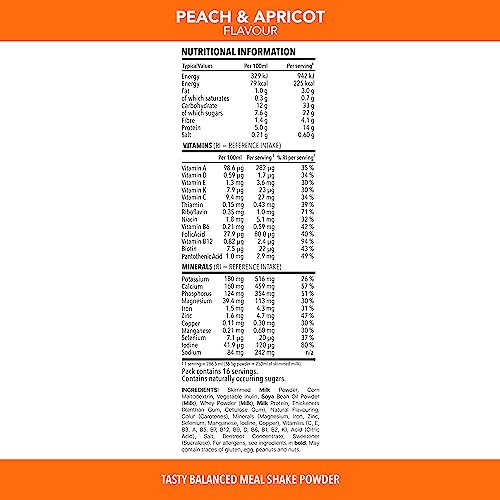 SlimFast Tasty Balanced Meal Shake, Healthy Shake for Balanced Diet Plan with Vitamins and Minerals, High in Protein, Meal Replacement, Peach & Apricot Flavour, 16 Servings, 584 g, Packaging May Vary