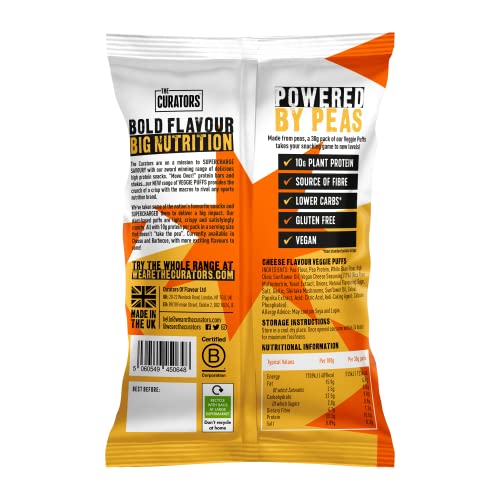 THE CURATORS High Protein Veggie Cheese Puffs, Multipack Crisps, 30g (20 Packs), 10g Plant Protein, Vegan, Gluten Free