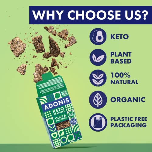 Adonis Olive & Chia Seeds Keto Crackers (10 x 60g) | Vegan & Keto-Friendly | 100% Natural Keto Snacks | Sugar Free, Palm Oil Free | Low Carb Keto Crackers for Weight Loss | Ideal for a Keto Diet