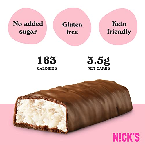 NICKS Coconut Keto Chocolate Bars No Added Sugar 163 Calories, 3.5 Net carbs, Gluten Free Sweets Low carb Candy Snack Bar (Multipack 15x40g)