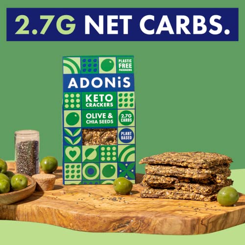 Adonis Olive & Chia Seeds Keto Crackers (10 x 60g) | Vegan & Keto-Friendly | 100% Natural Keto Snacks | Sugar Free, Palm Oil Free | Low Carb Keto Crackers for Weight Loss | Ideal for a Keto Diet