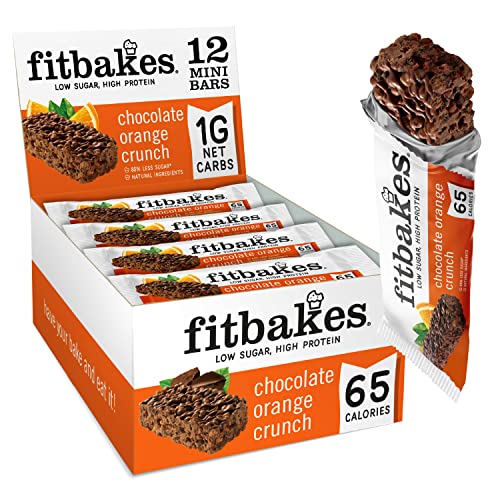 Fitbakes : 65 Calories Mini Chocolate Orange Bars (12x19g) Diabetic Chocolate Keto Snacks, 1 Net Carb, Low Carb Snack, Healthy Low Calorie Snack, Sweet Sugar Free Snack, Sugar Free Biscuit, Fit Bake