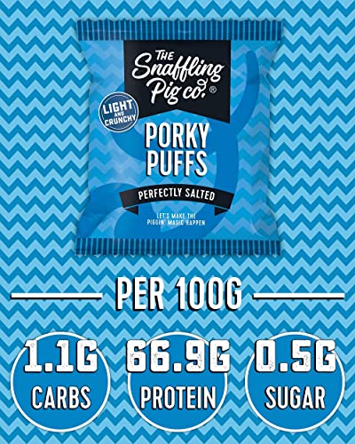 Snaffling Pig Perfectly Salted Pork Puffs, Low Carb High Protein Keto Savoury Snack (8 x 25g Packets)