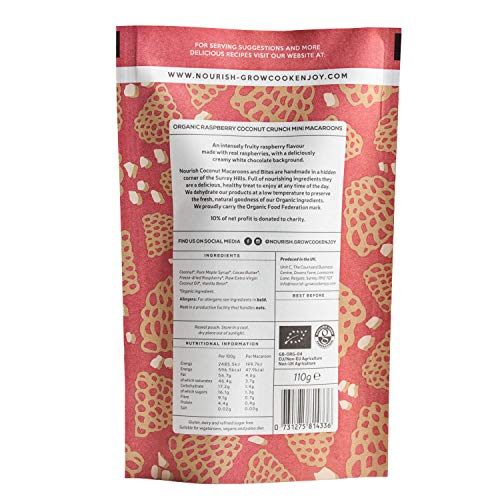 Nourish Organic Raspberry Coconut Macaroons, Vegan, Gluten Free, Dairy Free, Keto Snacks, 110g Pack