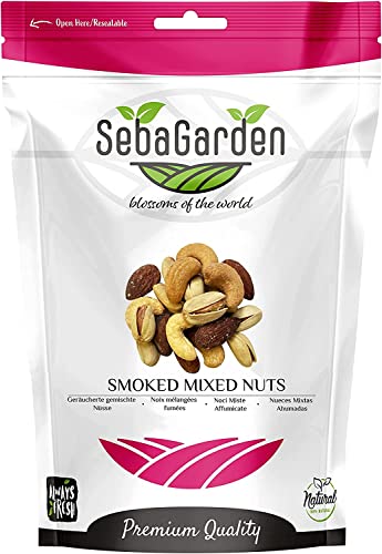 Seba Garden Premium Smoked Spiced Mixed Nuts 500g, In-Shell Pistachio, Roasted Almond, Roasted Cashew, Non-GMO, Gluten Free, Vegan, Keto and Paleo Friendly Perfect Healthy Snacks, Resealable Package
