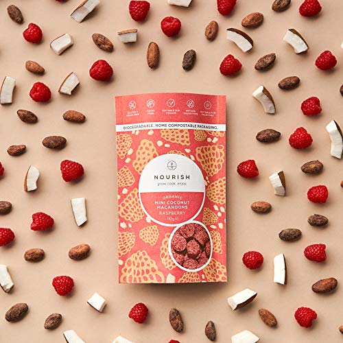 Nourish Organic Raspberry Coconut Macaroons, Vegan, Gluten Free, Dairy Free, Keto Snacks, 110g Pack