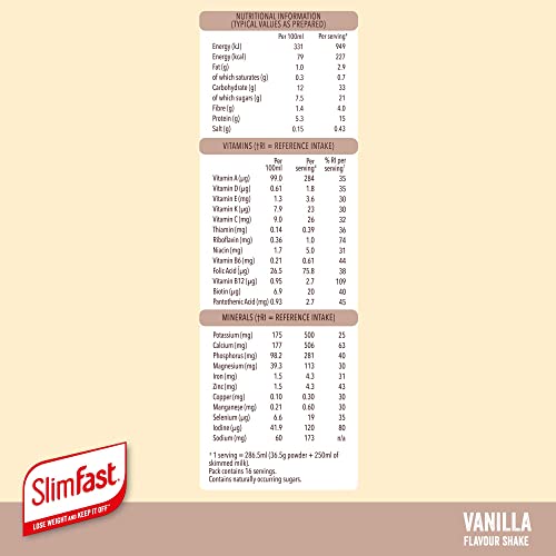 SlimFast Balanced Meal Shake, Healthy Shake for Balanced Diet Plan with Vitamins and Minerals, High in Fibre, Meal Replacement, Vanilla Flavour, 16 Servings, 584 g
