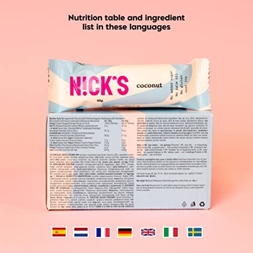 NICKS Coconut Keto Chocolate Bars No Added Sugar 163 Calories, 3.5 Net carbs, Gluten Free Sweets Low carb Candy Snack Bar (Multipack 15x40g)