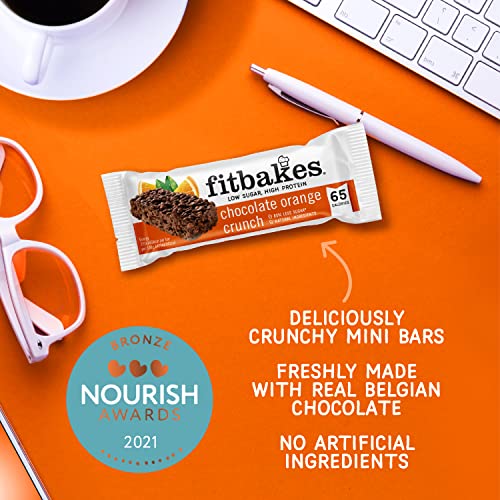 Fitbakes : 65 Calories Mini Chocolate Orange Bars (12x19g) Diabetic Chocolate Keto Snacks, 1 Net Carb, Low Carb Snack, Healthy Low Calorie Snack, Sweet Sugar Free Snack, Sugar Free Biscuit, Fit Bake
