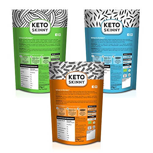 Keto Skinny Rice, Penne & Noodles Konjac Flour - Zero Sugar | Low Calorie, Keto Paleo & Vegan Diets | 270g, 2 of Each (6)