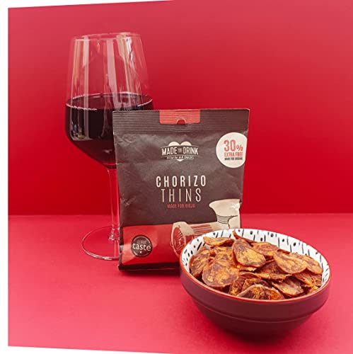 Made For Drink Chorizo Thins - Premium Bar Snacks, Made For Rioja, Keto Friendly, Great Taste Award Winner, Keto Friendly, Free From 14 Major Allergens, We Are 100% Carbon Neutral - 6 x 30g Gift Set
