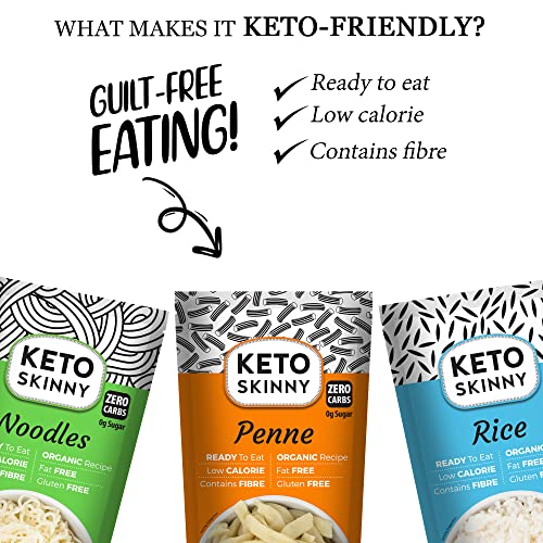 Keto Skinny Rice, Penne & Noodles Konjac Flour - Zero Sugar | Low Calorie, Keto Paleo & Vegan Diets | 270g, 2 of Each (6)