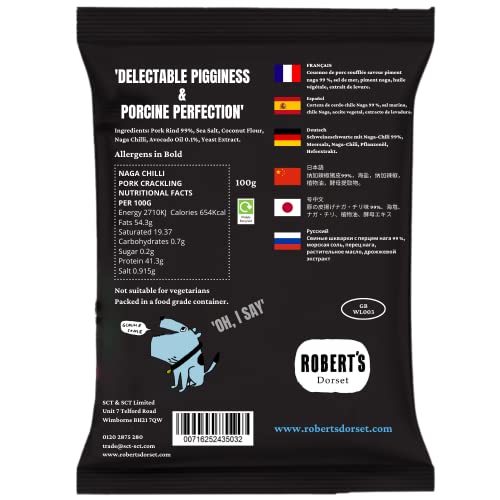 SCT Proper Pork Crackling - Available Different Flavors - Keto, Gluten & Allergen Free, Low Carb, High Protein - Handmade in Britain With Family Recipe (Extreme Naga Chilli, 100g Bag)