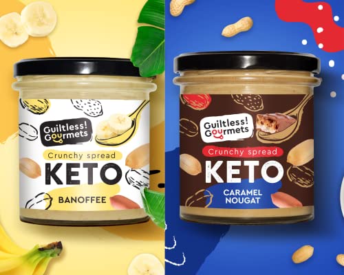Guiltless Gourmets 2 Pack Bananas + Caramel Nougat Keto Crunchie Spread 2 x 300g Low Carb & Keto Friendly, Keto Food, Keto Snacks, Healthy Snacks