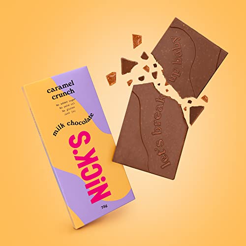 NICKS Keto chocolate blocks, Milk chocolate caramel crunch no added sugar, low carb, gluten free, chocolates without palm oil (3x75g)